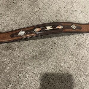 Brown Leather Belt with Embroidered Details western